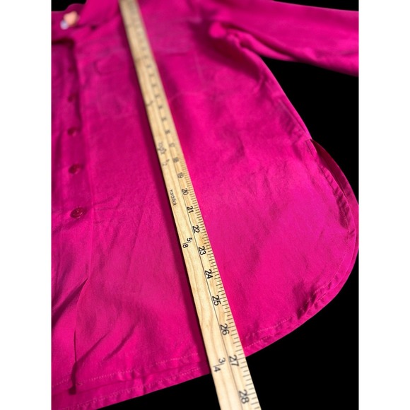 Liz Claiborne Collection Silk Blouse Fuchsia Camp Shirt Career Top Women's M - Picture 8 of 11
